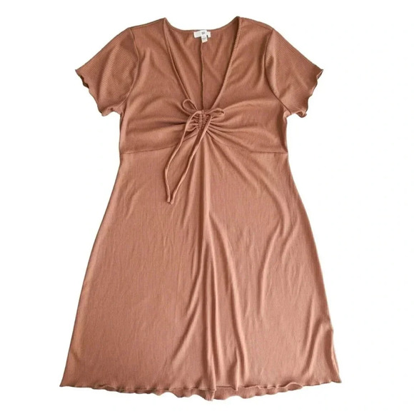 BP Mocha Ribbed Lettuce Trim Mini Dress Size 1X - Picture 2 of 8